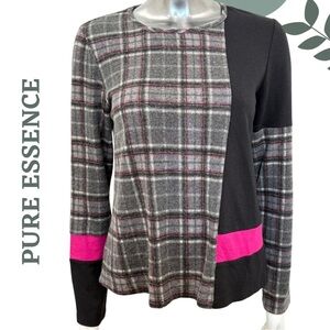 Mixed Media Tunic in Grey Black & Pink | Pure Essence | Plaid Colorblock Medium